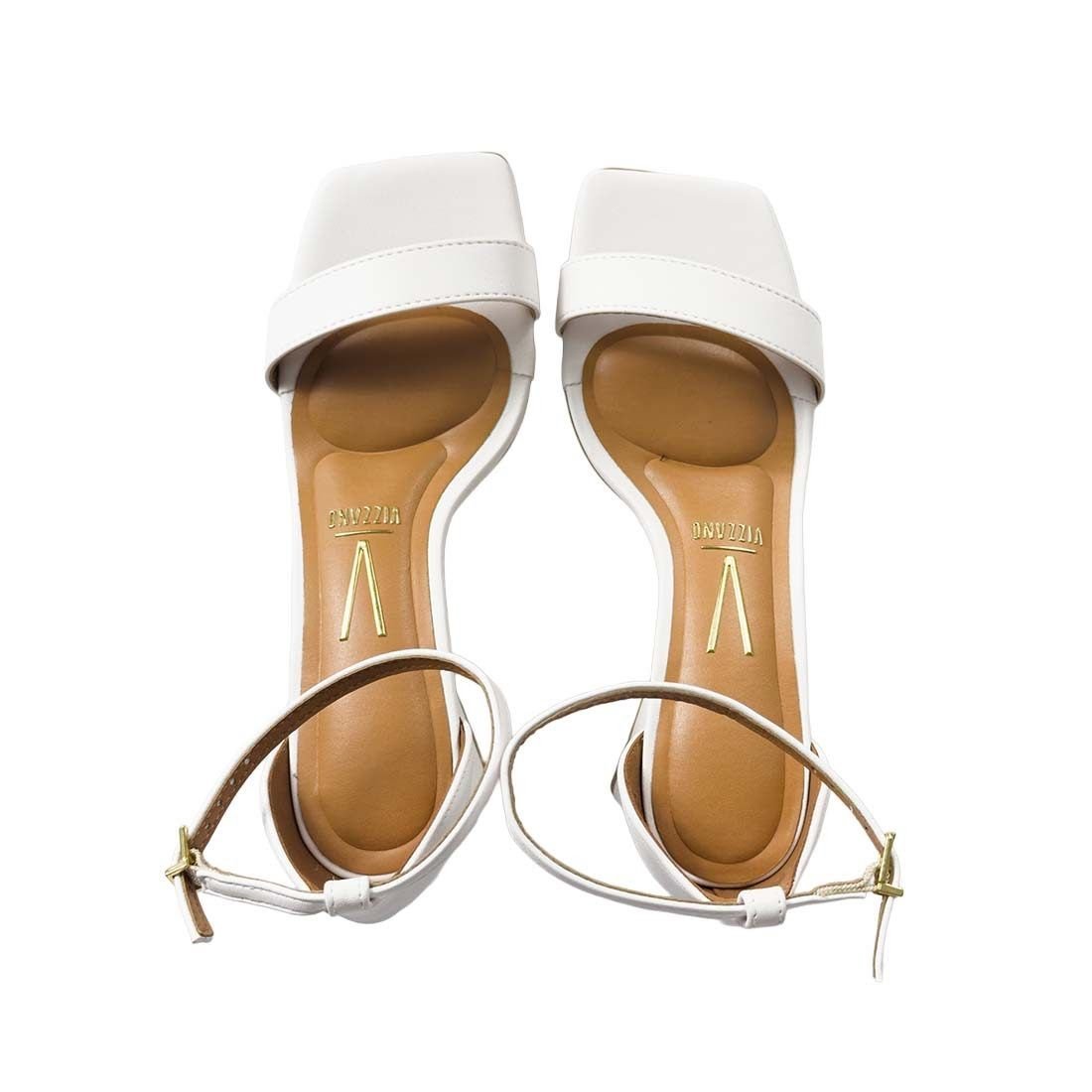 Sandália Vizzano Salto Bloco Médio Geométrico Branco 4