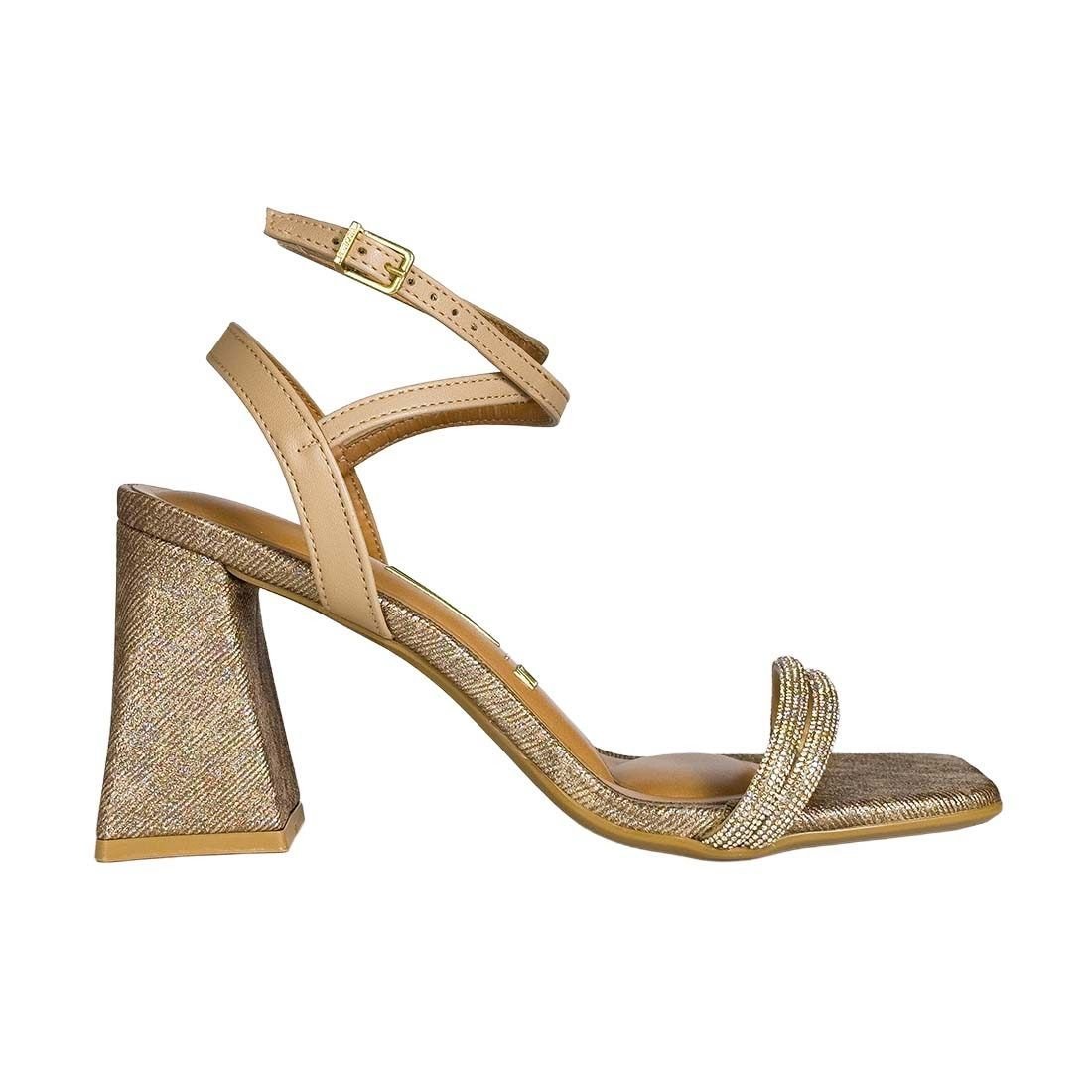 Sandália Vizzano Salto Bloco Médio Geométrico Metalizado