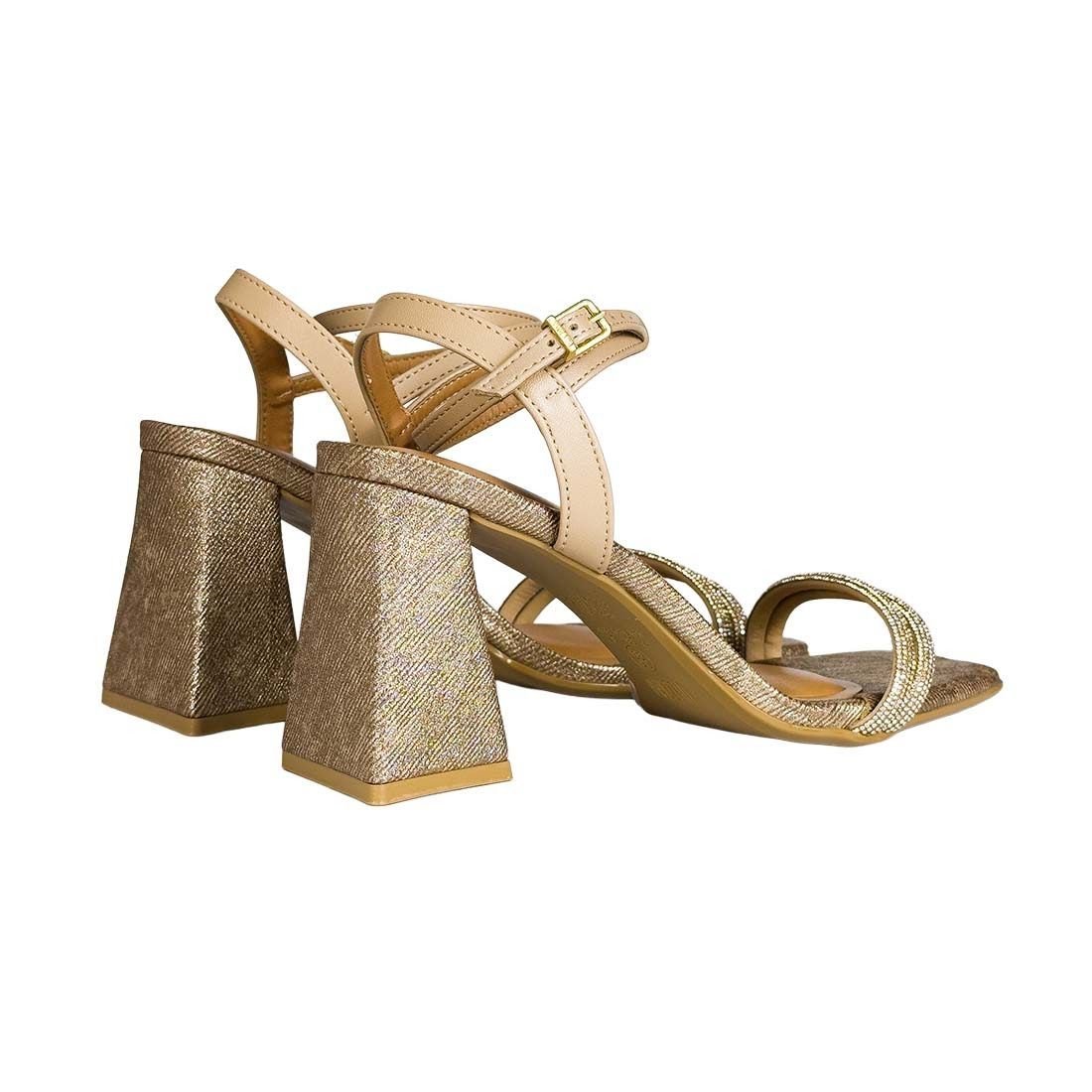 Sandália Vizzano Salto Bloco Médio Geométrico Metalizado Dourado 3