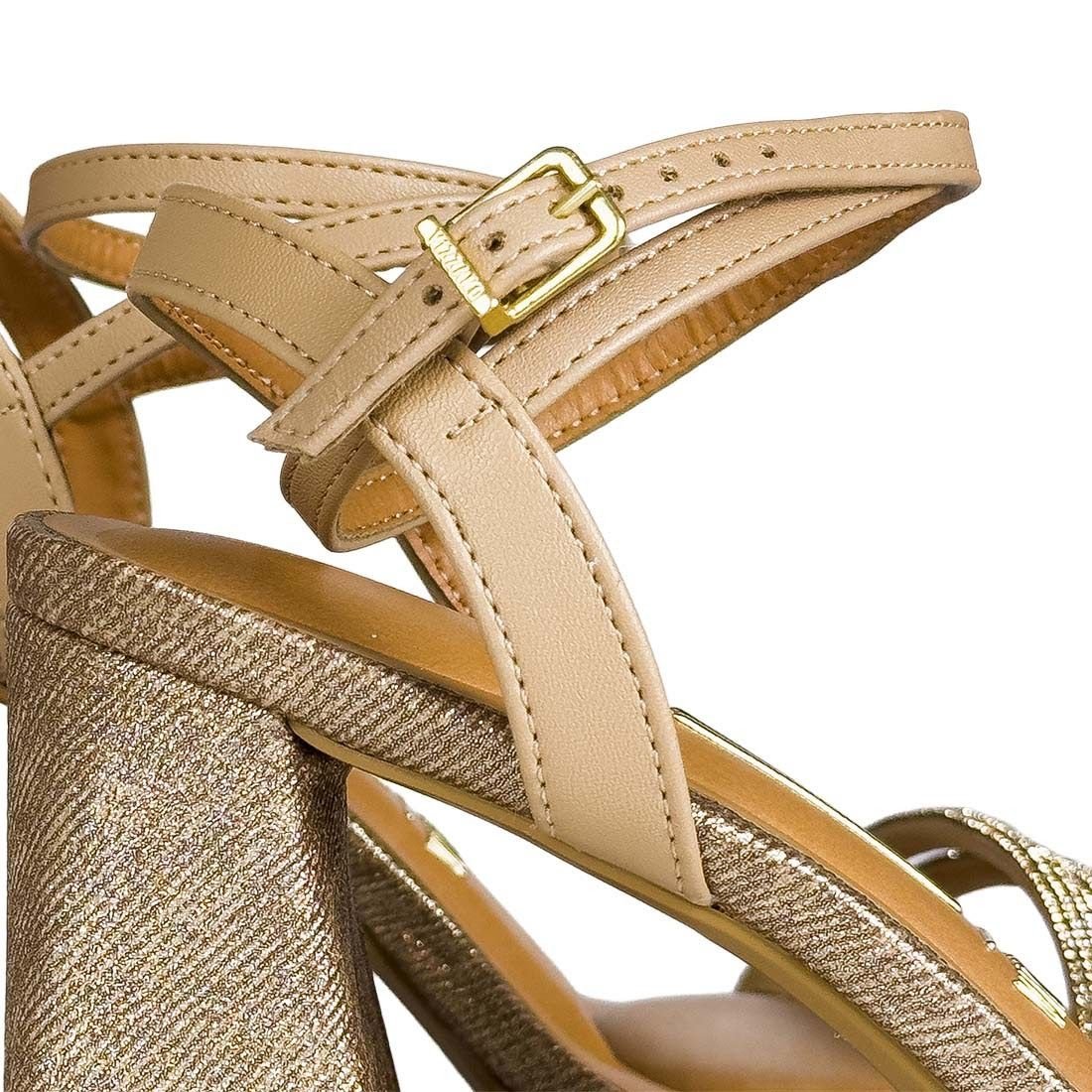 Sandália Vizzano Salto Bloco Médio Geométrico Metalizado Dourado 4