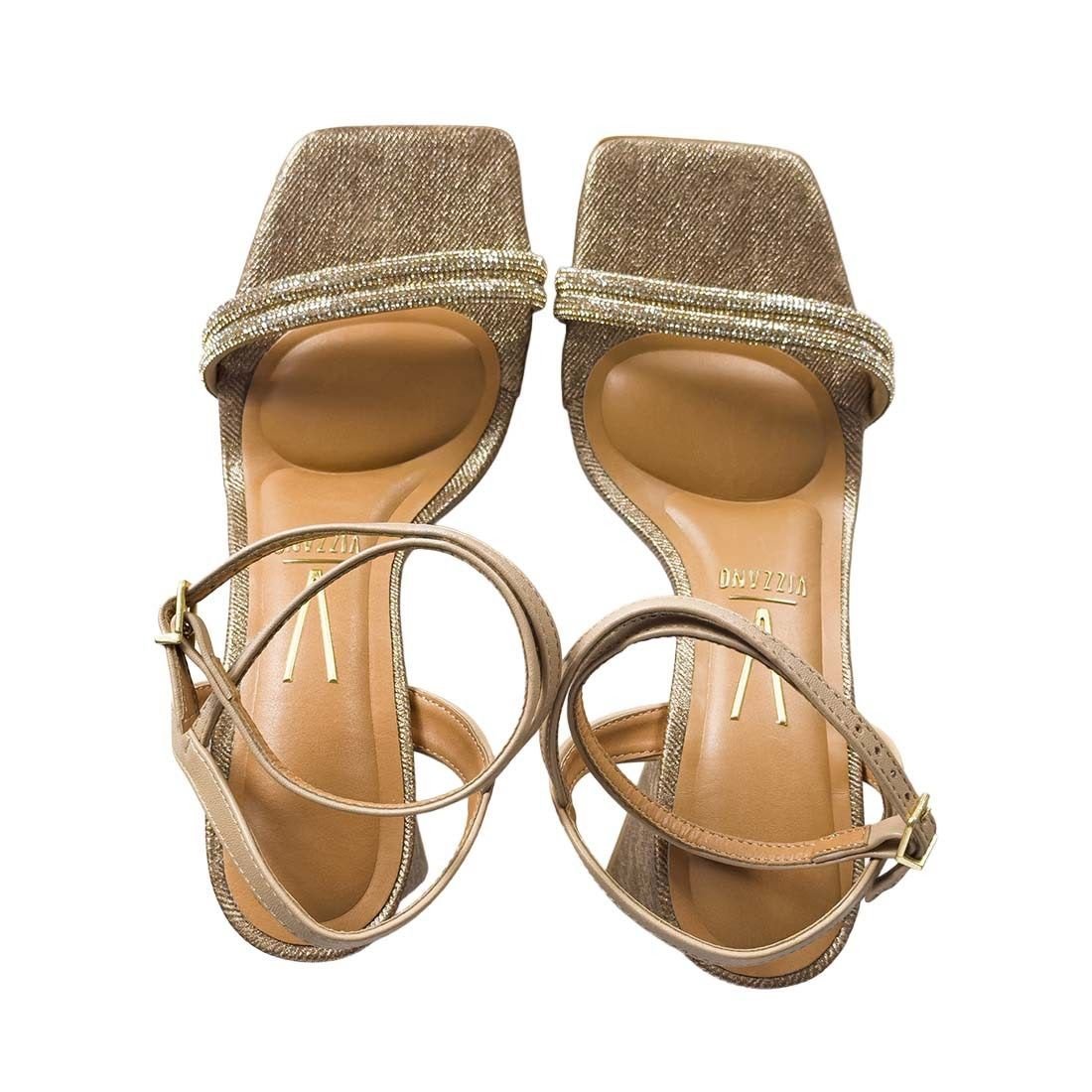 Sandália Vizzano Salto Bloco Médio Geométrico Metalizado Dourado 5