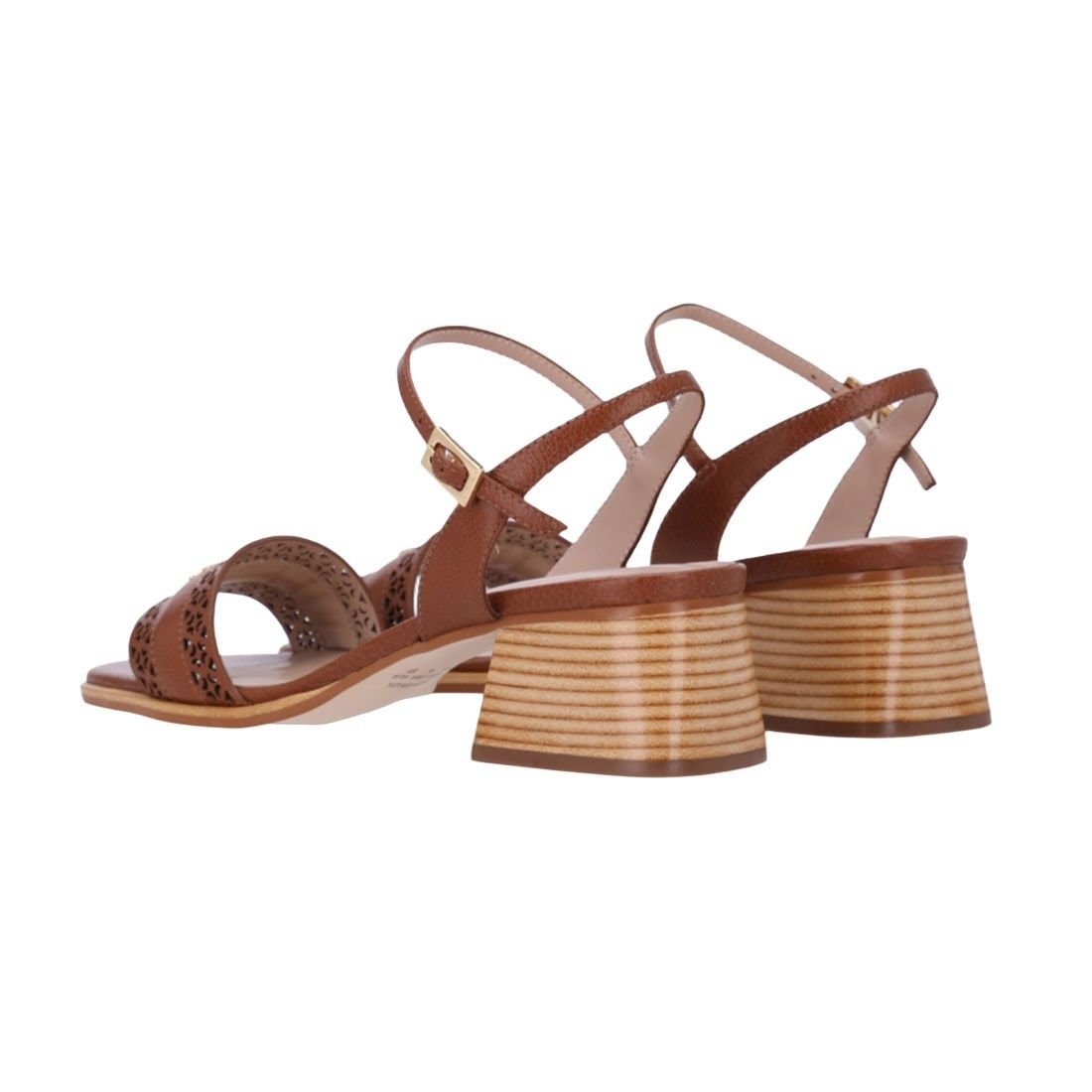 Sandália Luz da Lua Salto Bloco com Tiras Vazadas Marrom 3