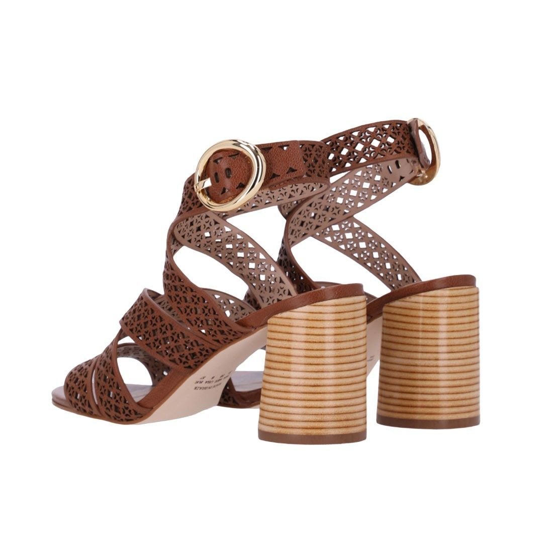 Sandália Luz da Lua com Salto Alto Grosso Vazado Marrom 3