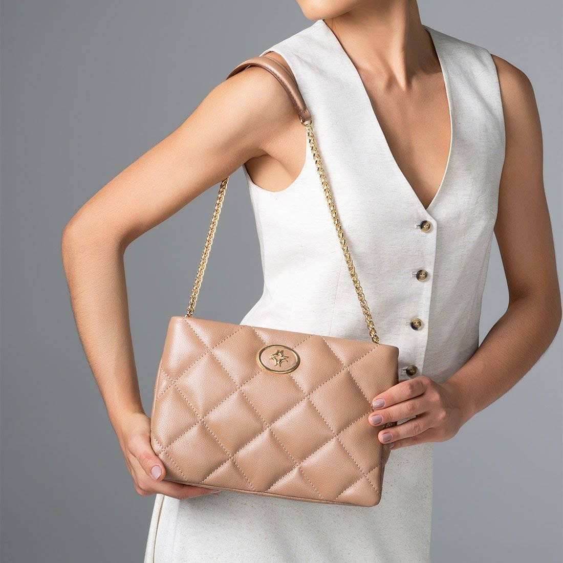 Bolsa Luz da Lua Tiracolo Média MatelassIe Caramelo 5