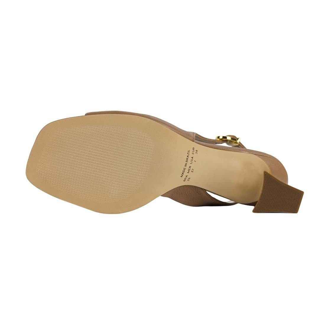 Sandália Luz da Lua Slingback com Salto Geométrico Bege 5