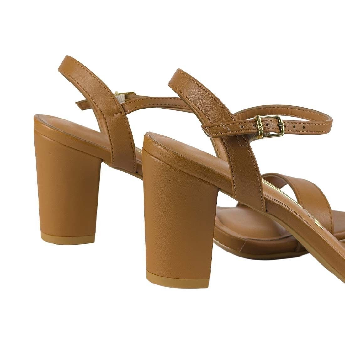 Sandália Vizzano Salto Médio Bloco Tira Fina Camel 6