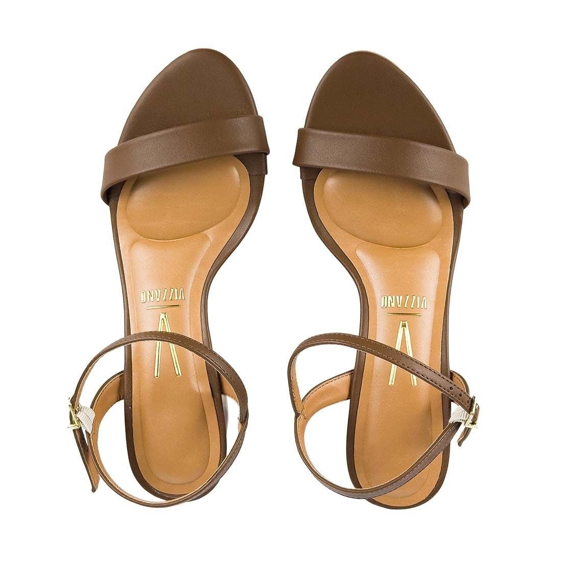 Sandália Vizzano Salto Bloco Médio Tira Fina Marrom 5