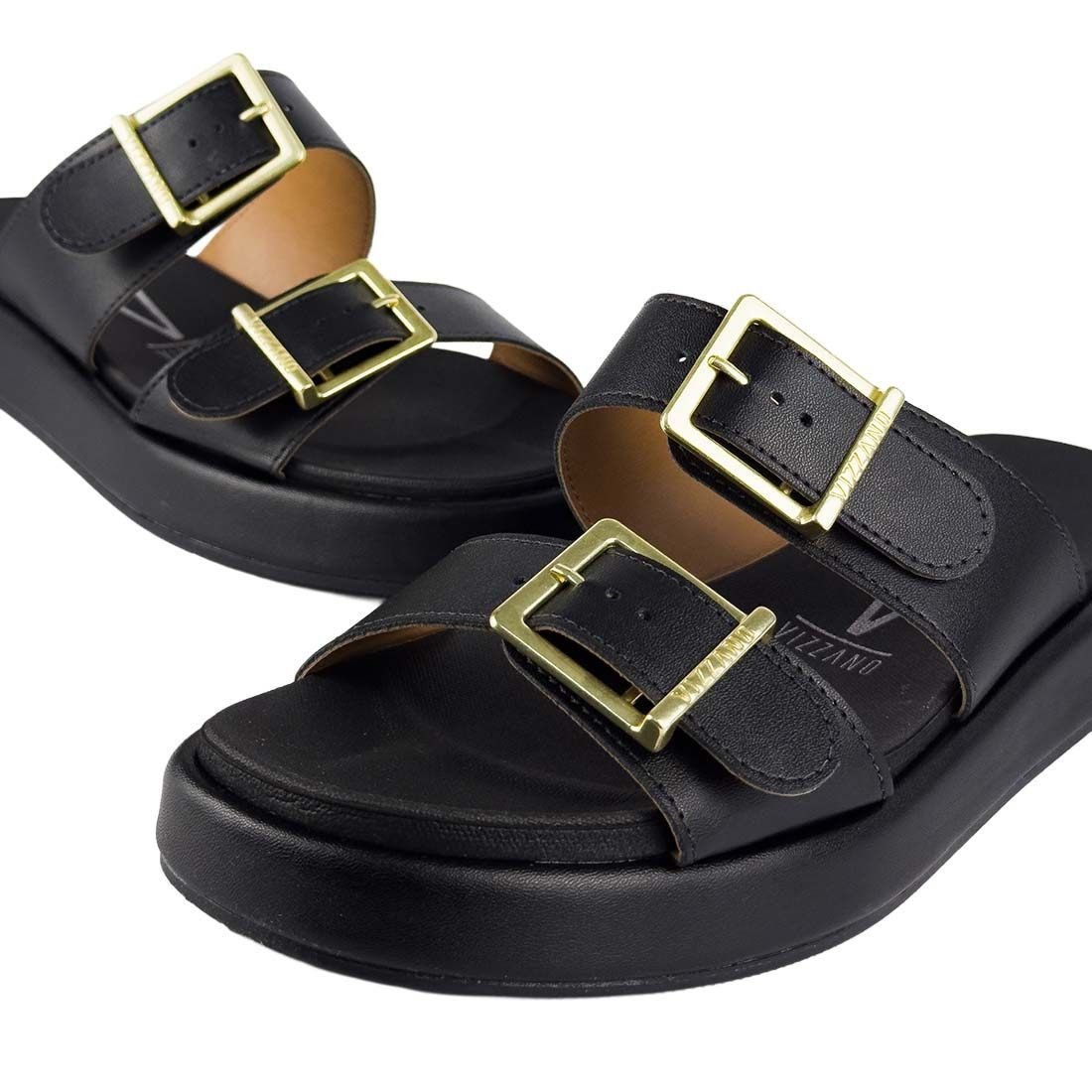 Sandália Papete Vizzano Plataforma com Fivelas Preto 6