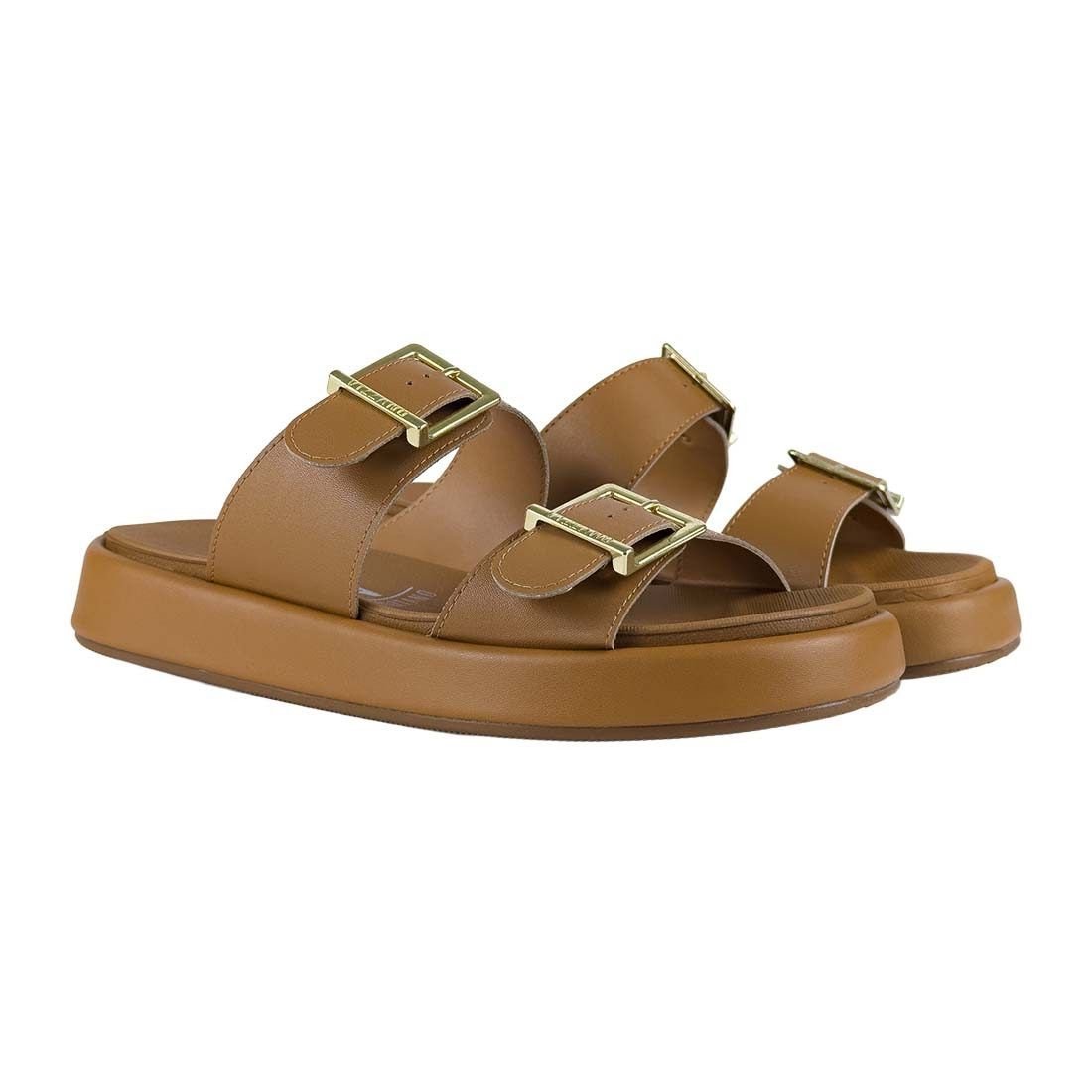 Sandália Papete Vizzano Plataforma com Fivelas Camel 2
