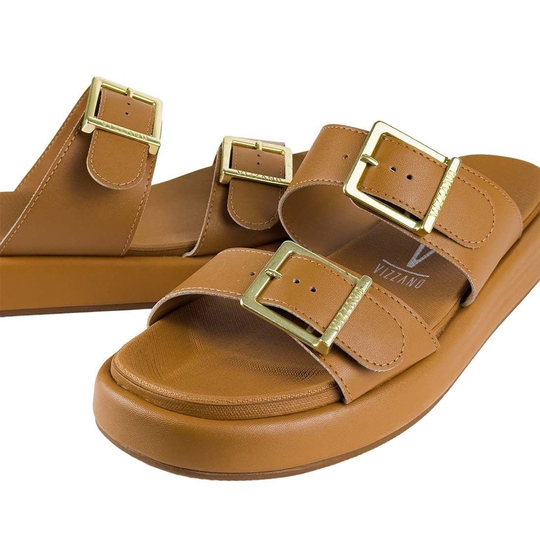 Sandália Papete Vizzano Plataforma com Fivelas Camel 6
