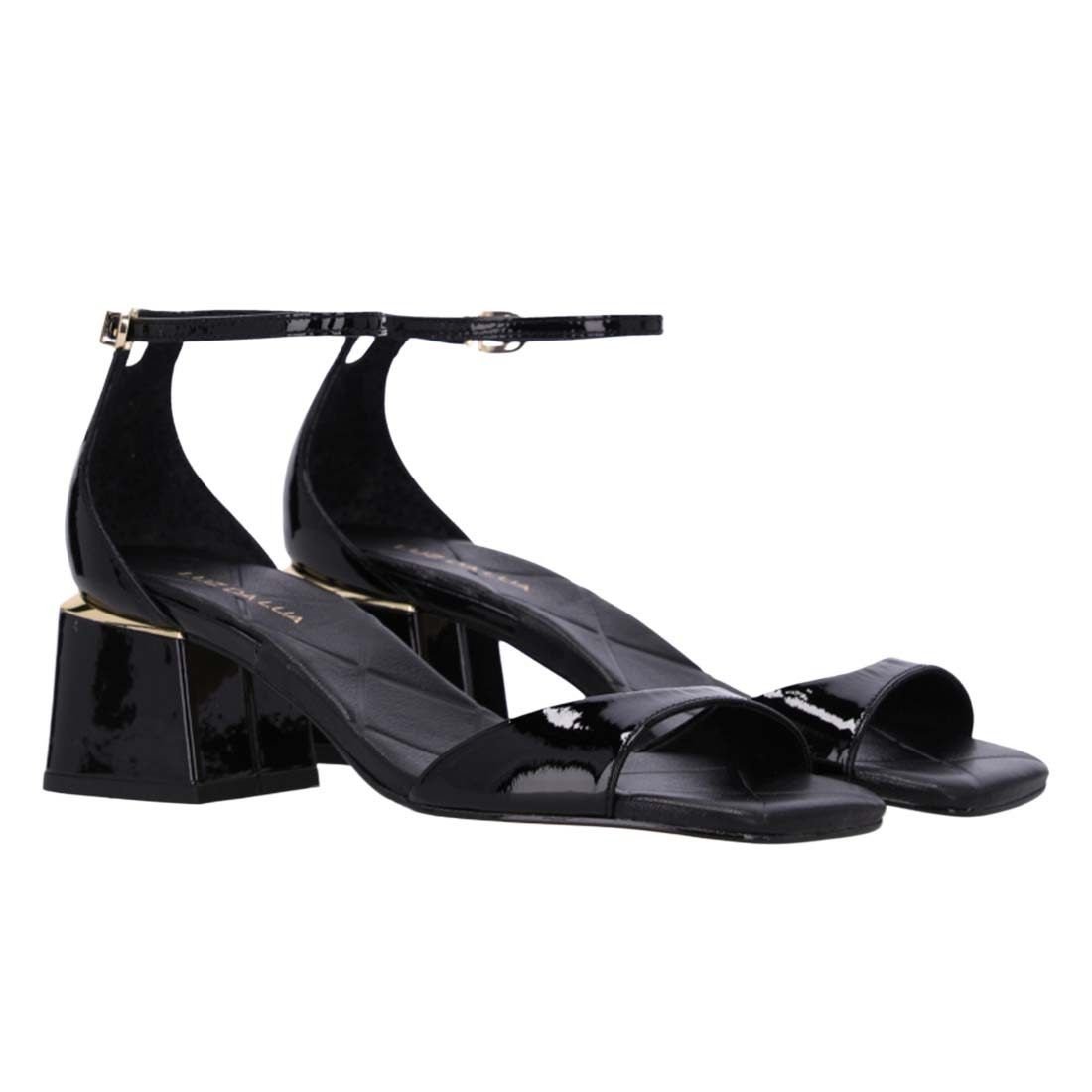 Sandália Luz da Lua Tira Fina Salto Bloco Preto 2