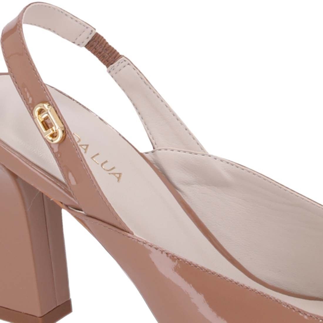 Sandália Luz da Lua Slingback Peep Toe Salto Bloco Bege 4