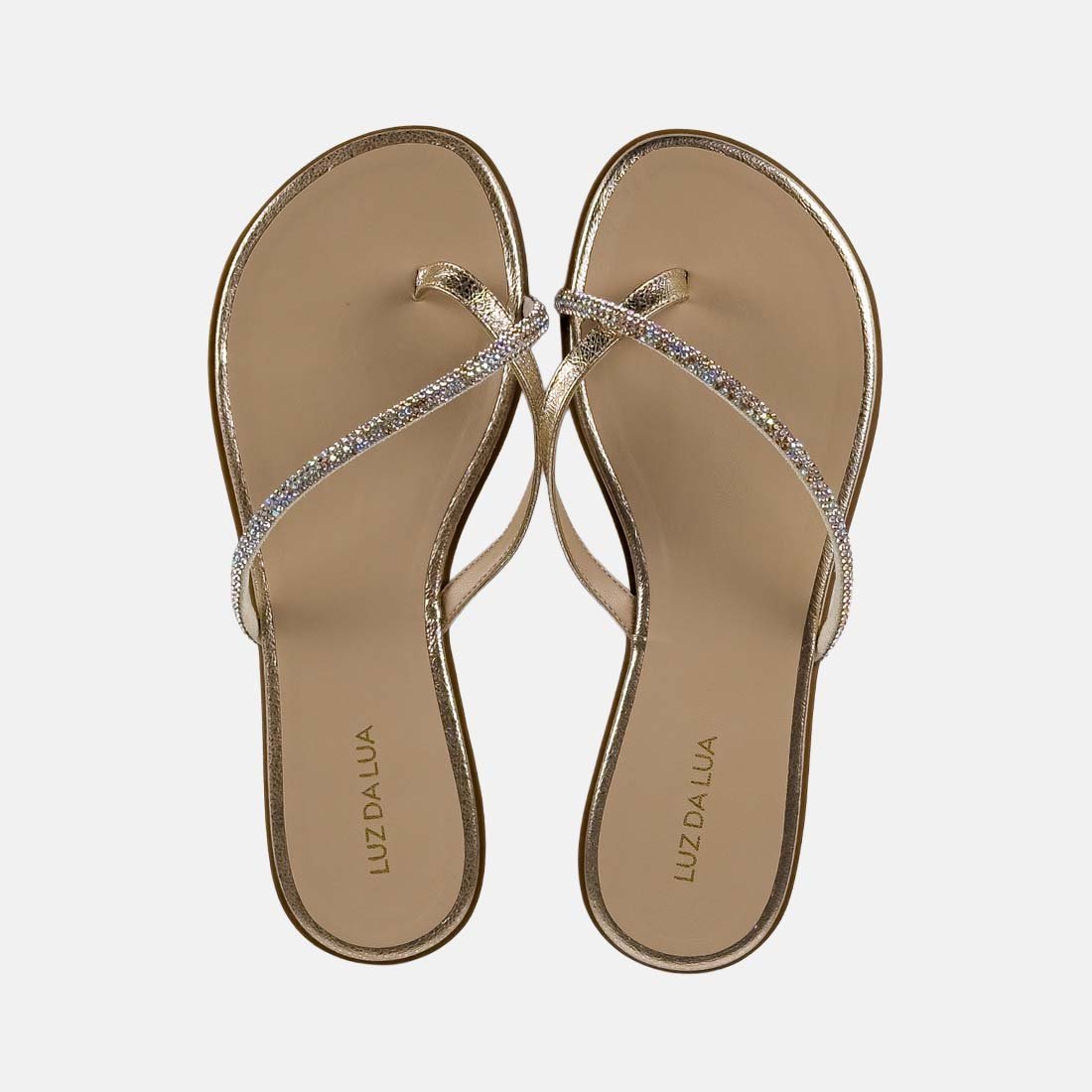 Chinelo Luz da Lua Rasteira Tira Fina com Brilho Dourado 4