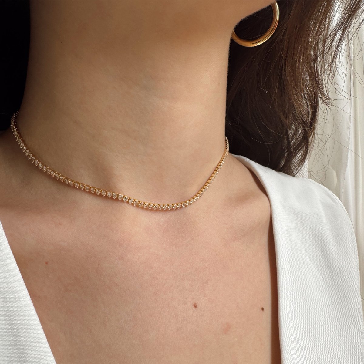 Gargantilha Chocker Folheado a Ouro 18k Riviera Três Pontas Semi Joia Fina Dourado 1