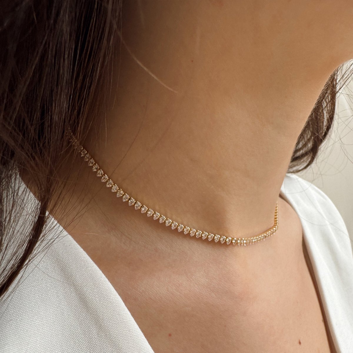 Gargantilha Chocker Folheado a Ouro 18k Riviera Três Pontas Semi Joia Fina Dourado 3