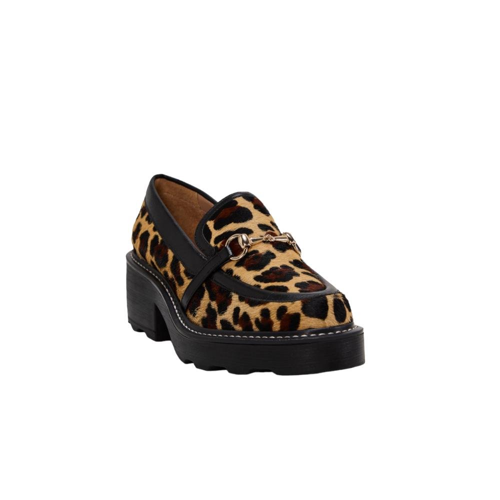 Sapato Loafer Em Couro Animal Print Com Detalhe Fivela Bnini Multicores 1