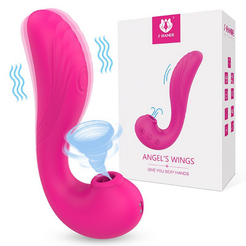 Angel 3 em 1 - Vibrador Recarregável de Ponto G, Sugador e Estimulador na Ponta - S-Hande