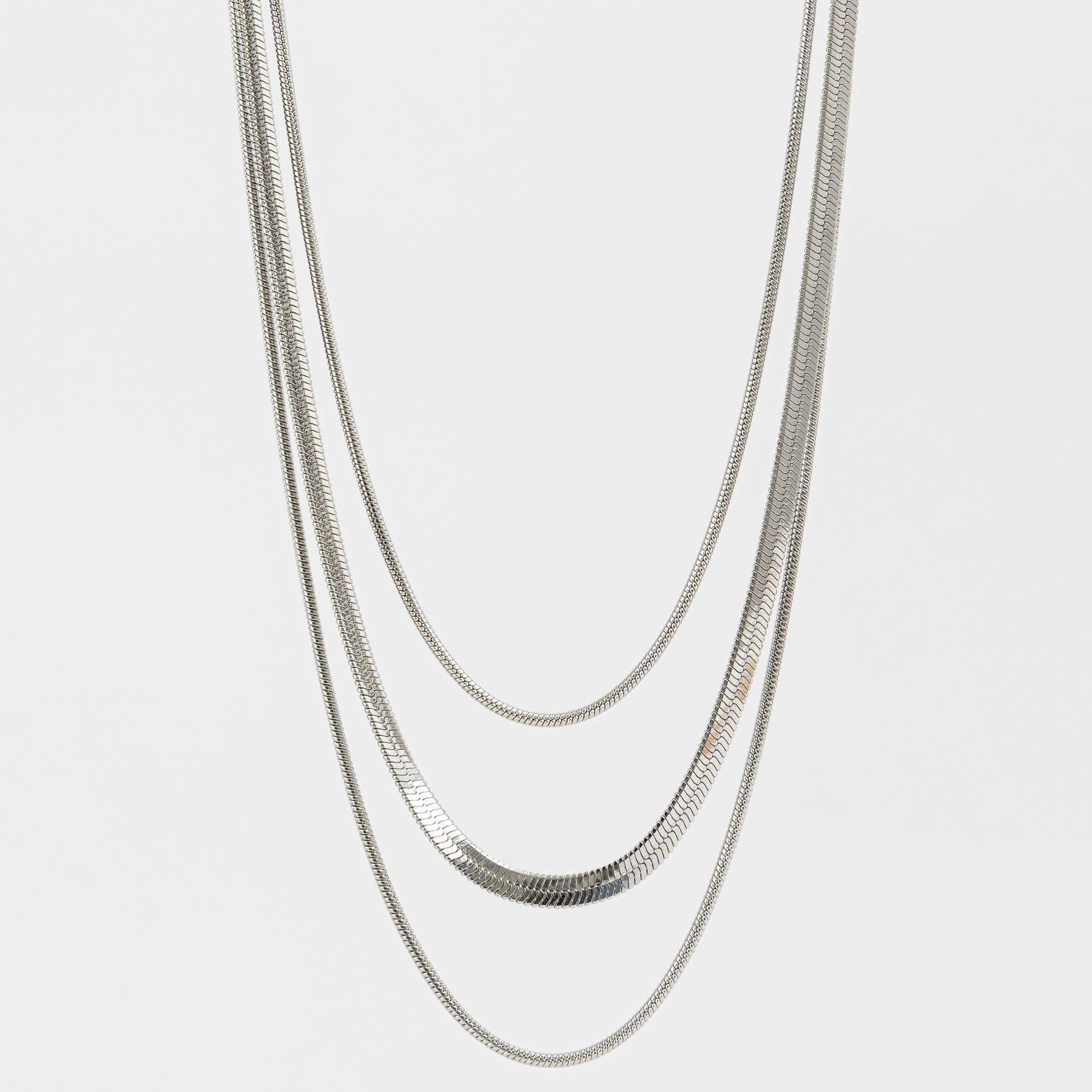 Colar Combinação 3 Correntes Prateadas Aço Cirúrgico Prata 1