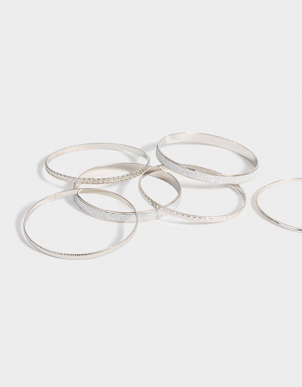 Kit 6 Pulseiras Rígidas Prateadas Prata 3