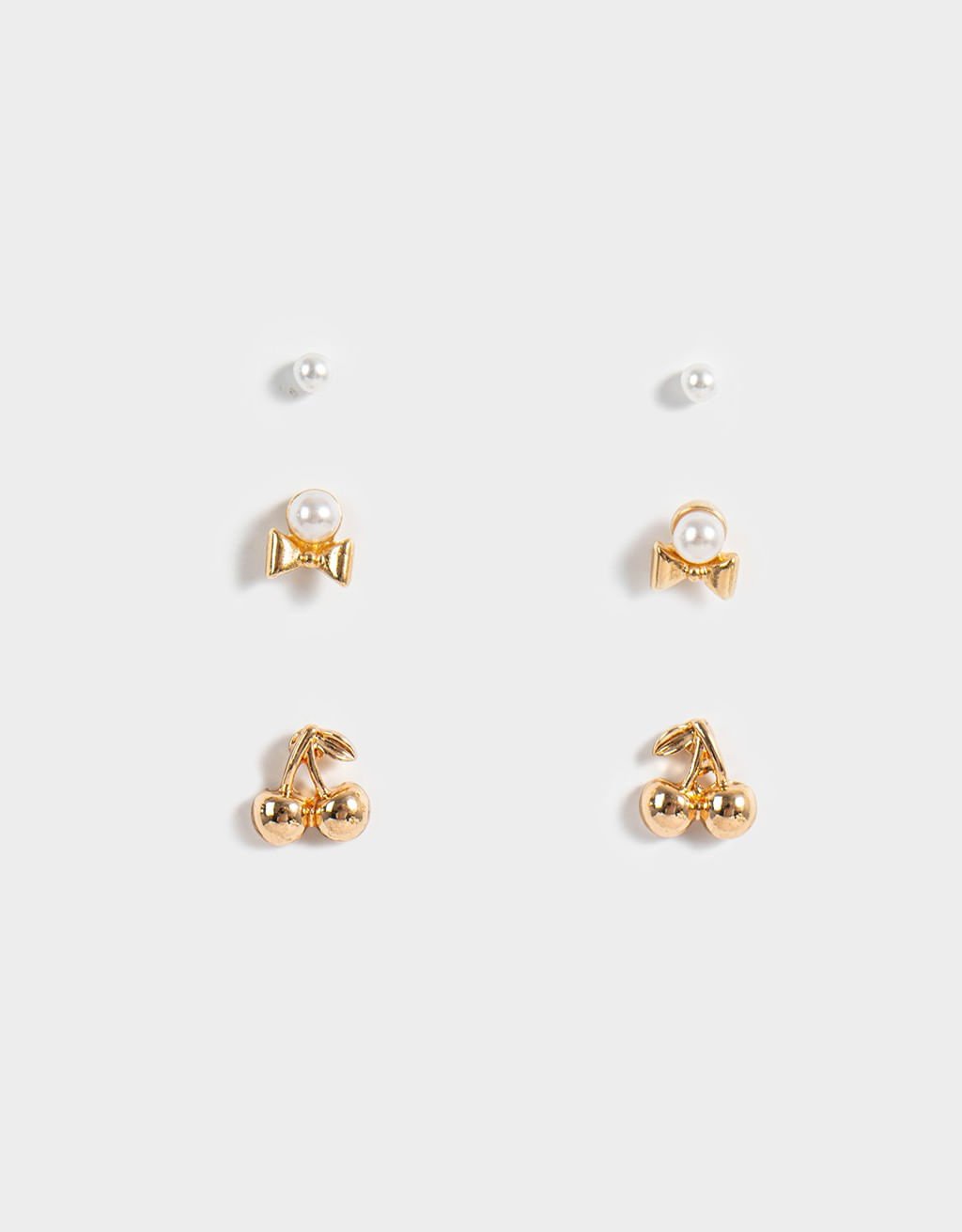 Kit 03 Brincos Dourados Royal Dourado/Branco 1