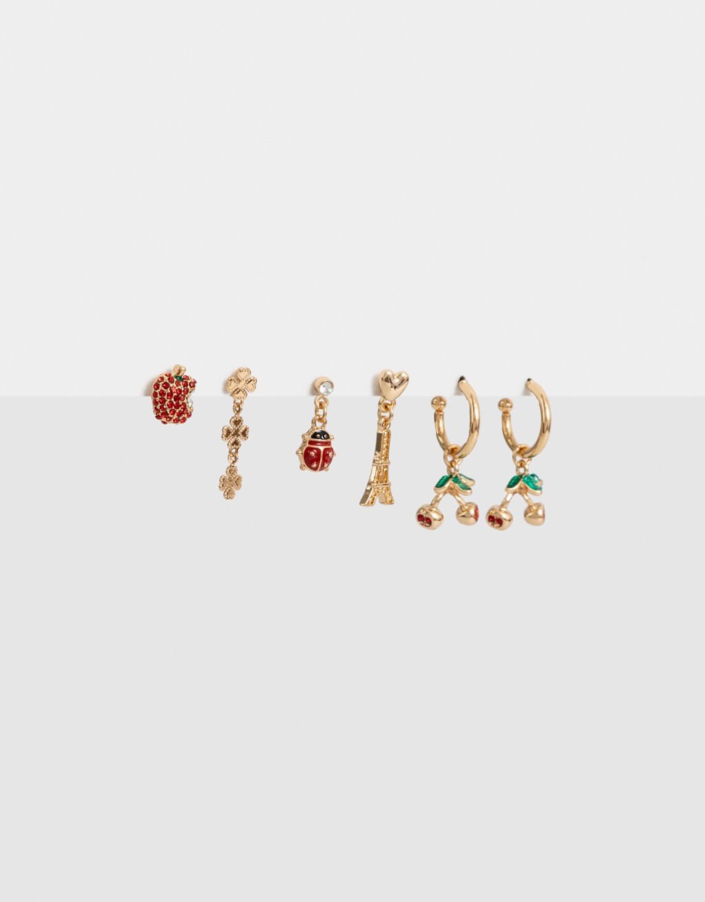 Kit 03 Pares de Brincos Folheados a Ouro Charms Feeling Lucky Dourado 1