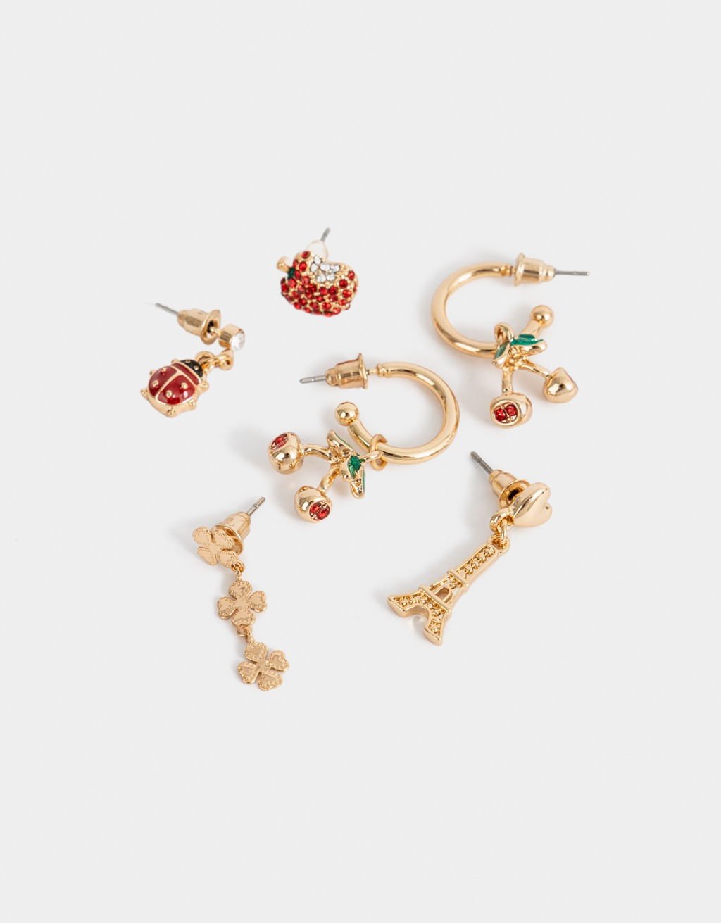 Kit 03 Pares de Brincos Folheados a Ouro Charms Feeling Lucky Dourado 2