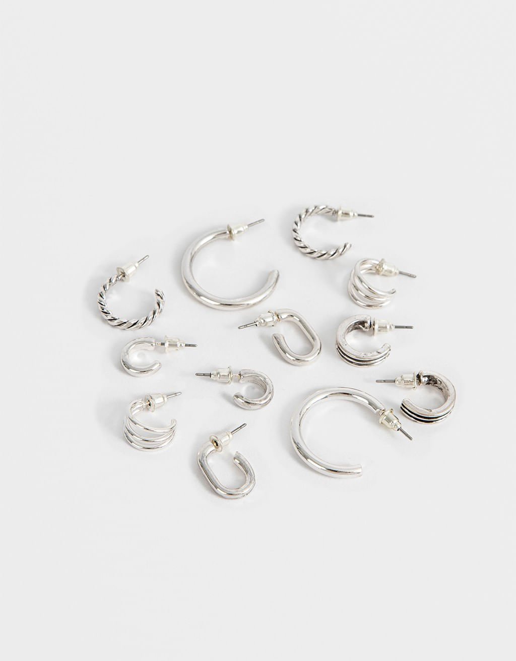 Kit 06 Pares de Argolas Texturizadas e Folheadas a Prata Prata 2