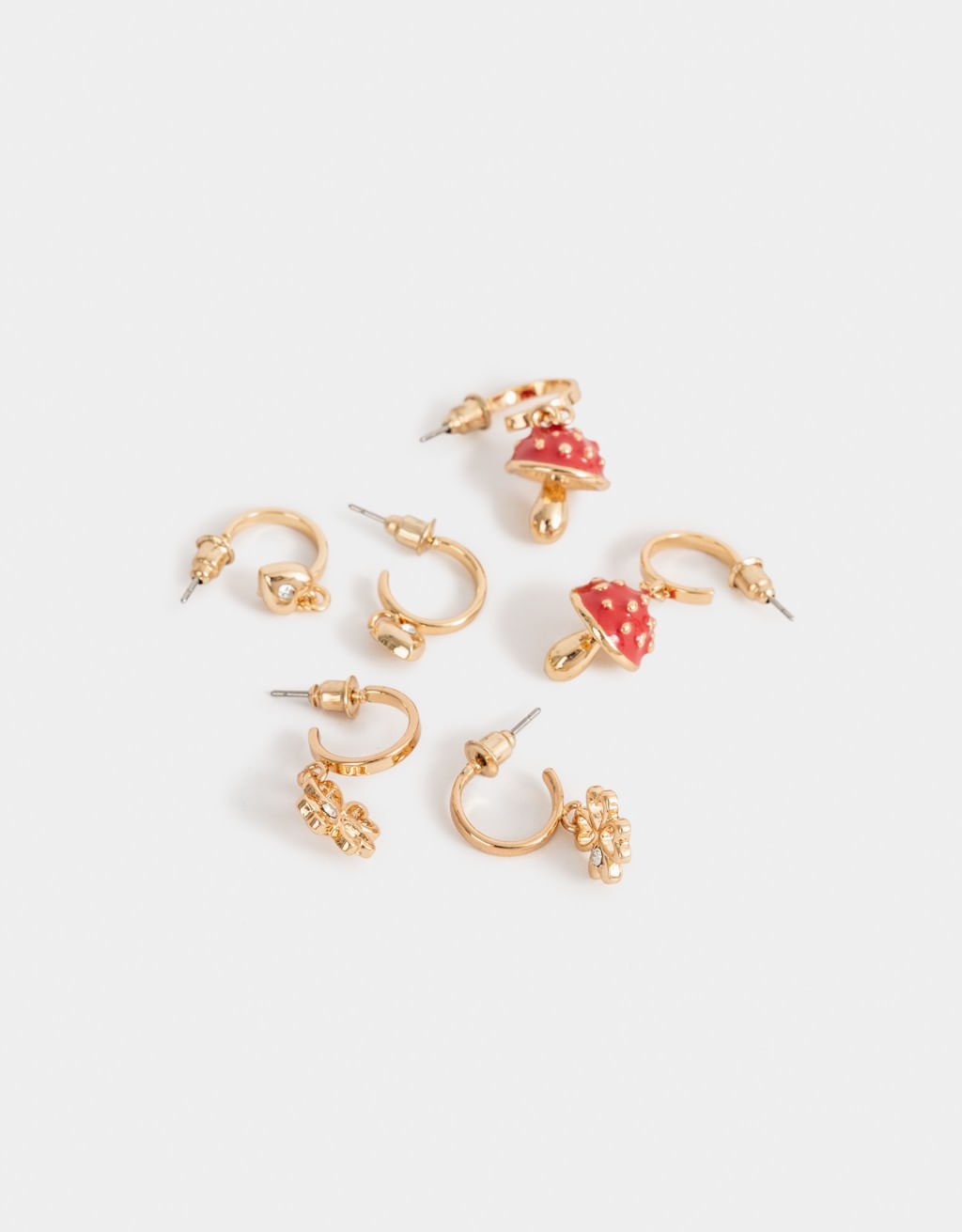 Kit 03 Pares de Argolas Folheadas a Ouro com Pingente Feeling Lucky Dourado 2