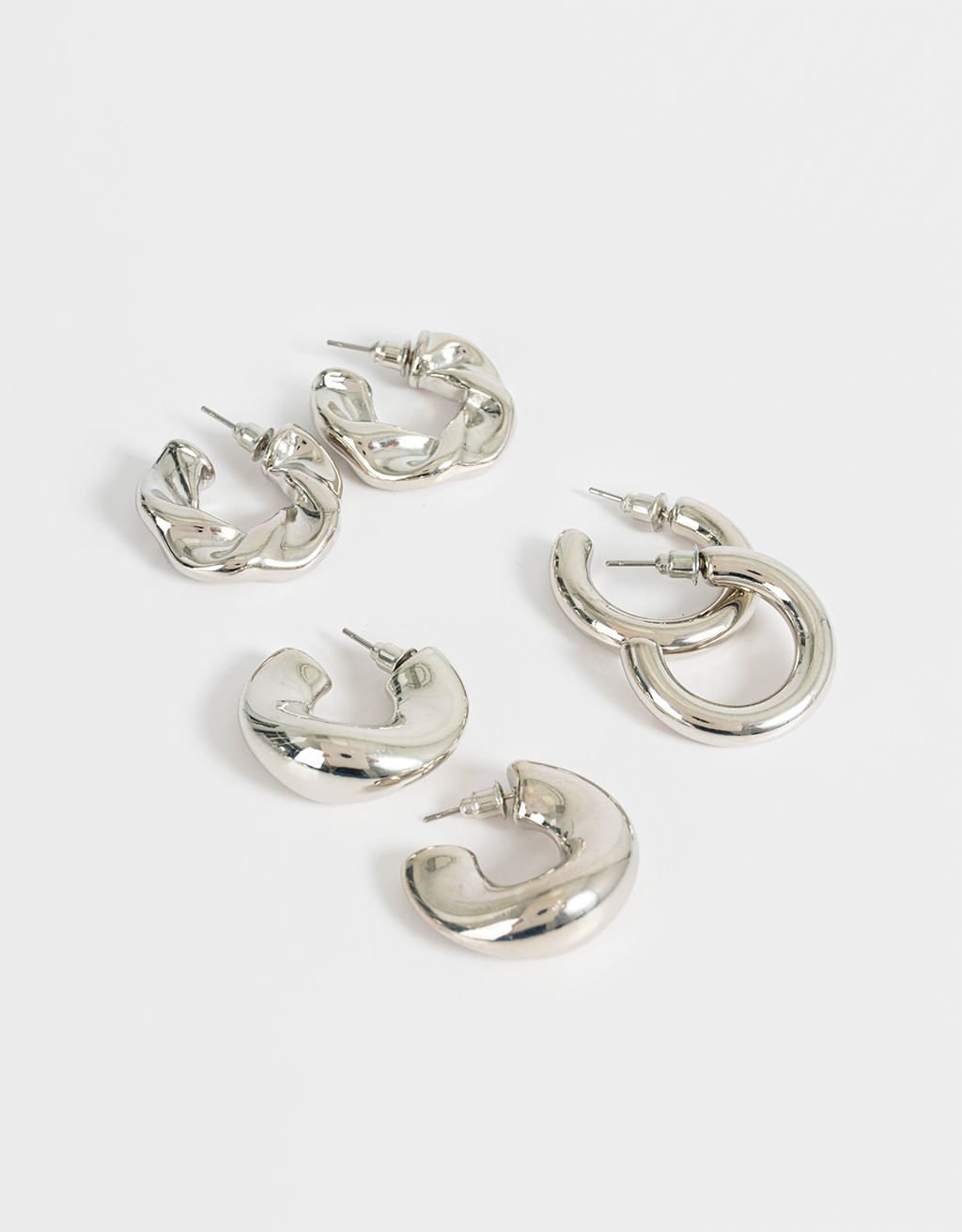 Kit 03 Pares de Argolas Prateadas Mix New Basic Prata 2