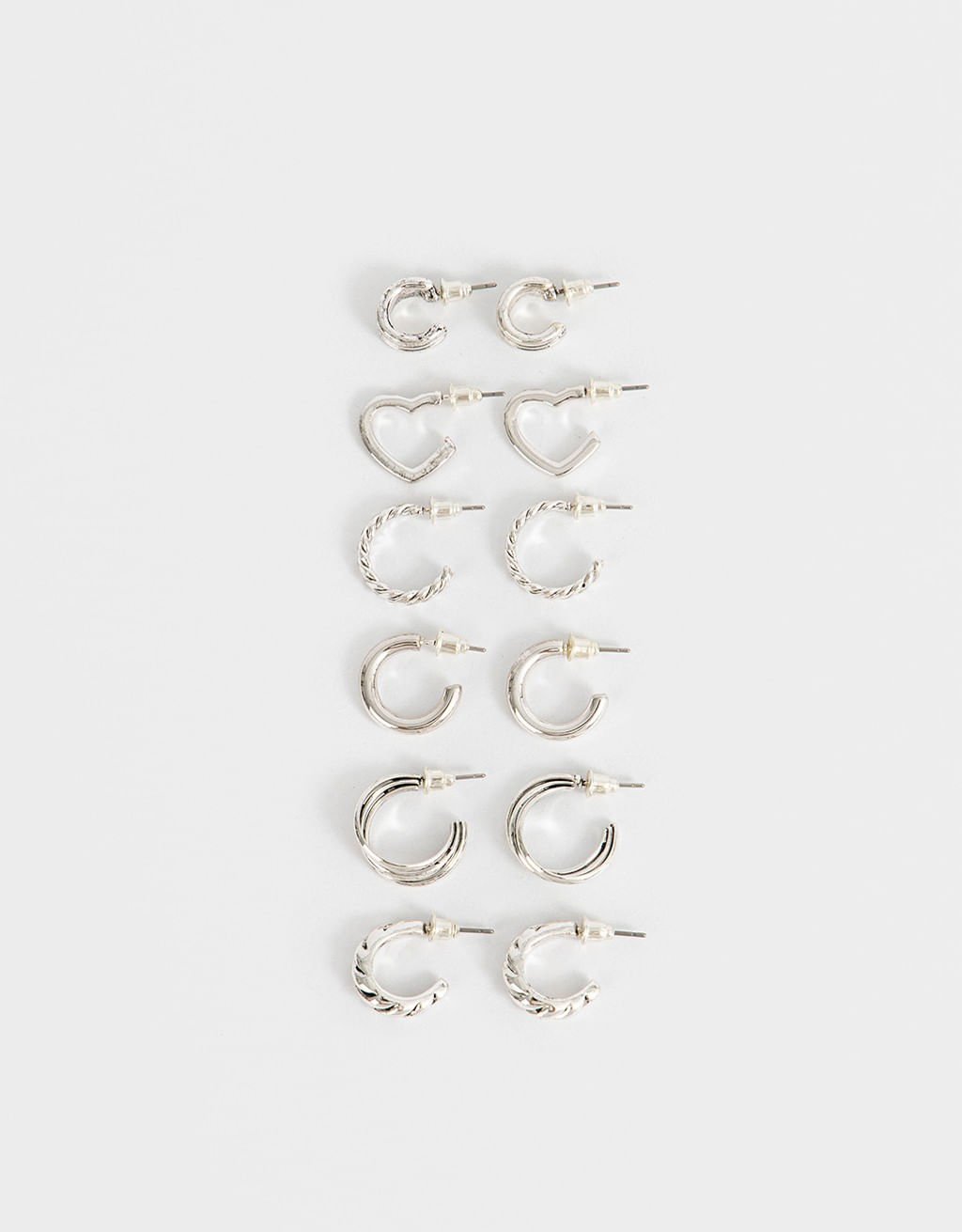 Kit 06 Pares de Argolas Texturizadas e Folheadas a Prata