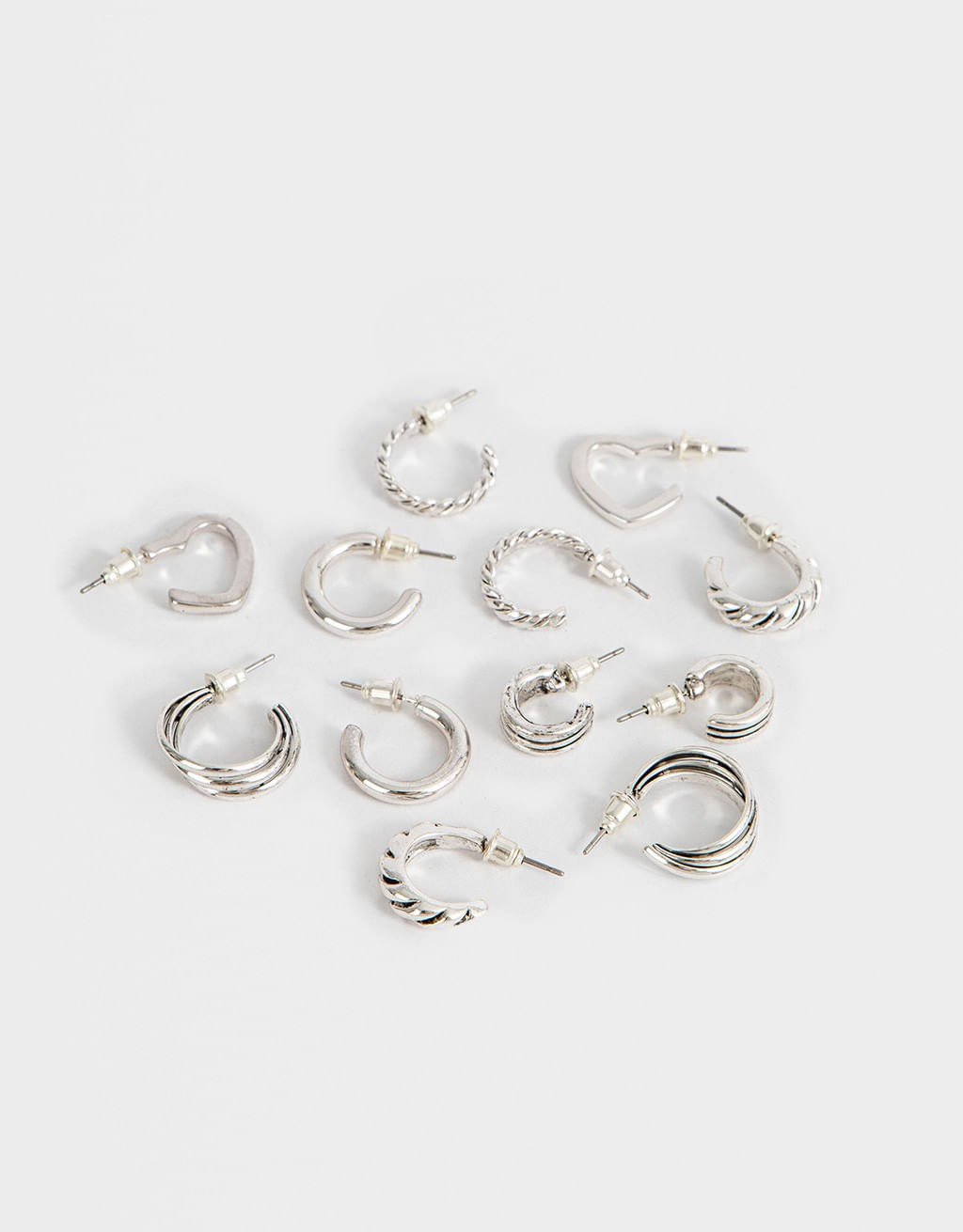 Kit 06 Pares de Argolas Texturizadas e Folheadas a Prata Prata 2