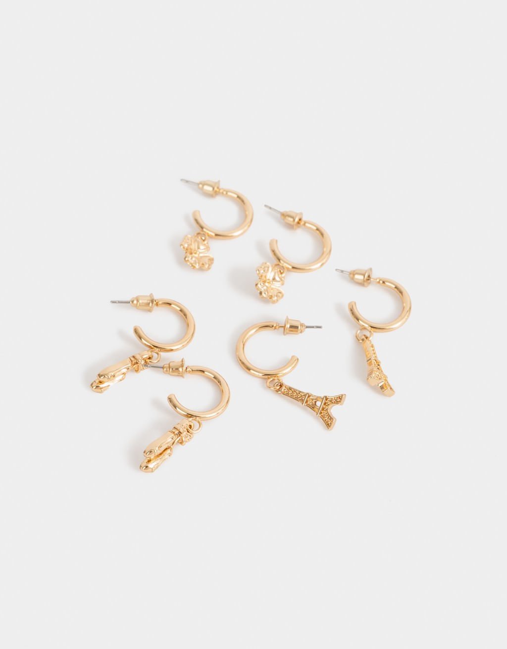 Kit 03 Argolas Pingentes Paris Meets NY Folheados a Ouro Dourado 2