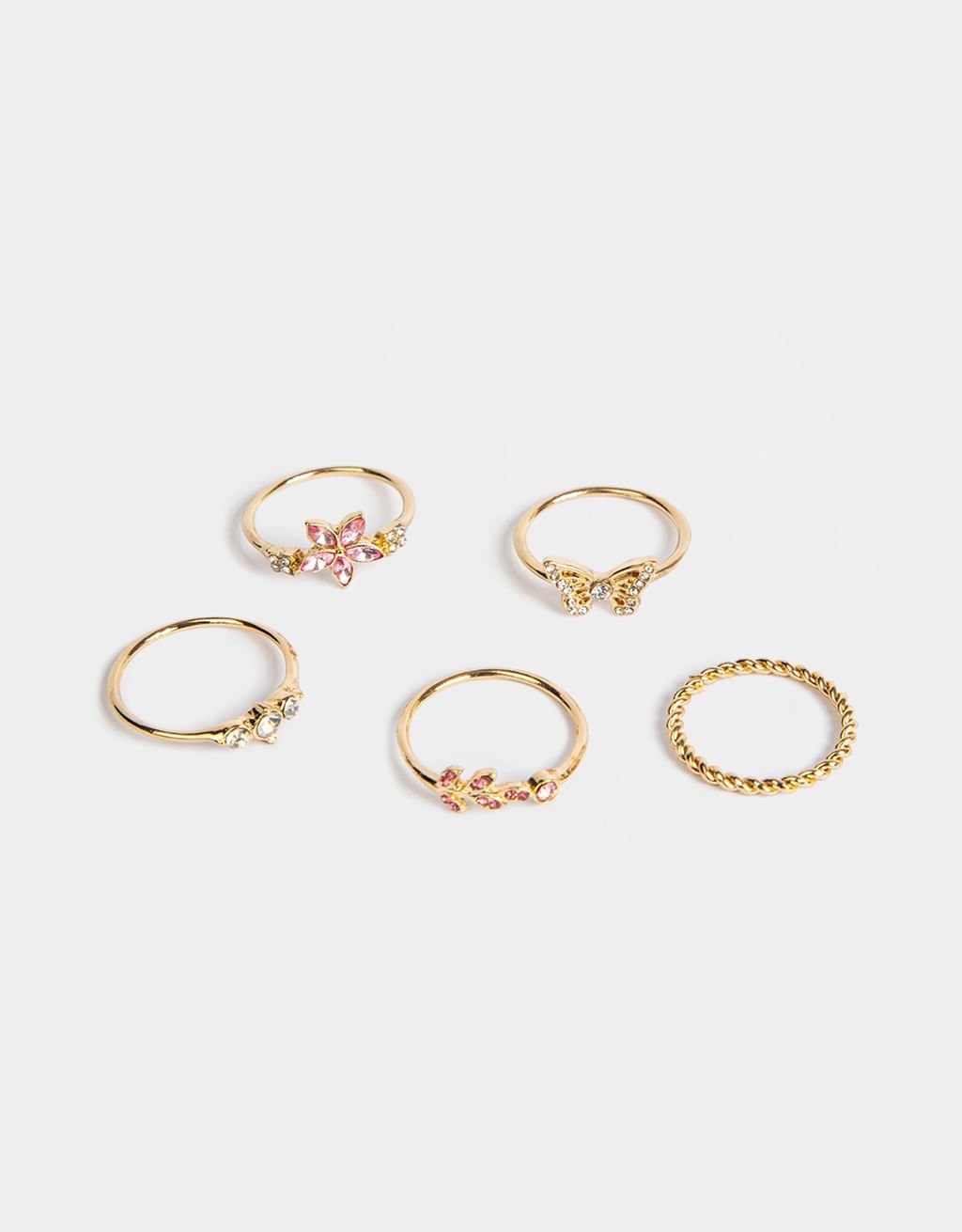 Kit 05 Anéis Dourados Strass Romantic