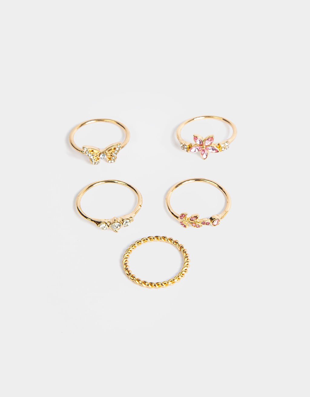 Kit 05 Anéis Dourados Strass Romantic Dourado 2