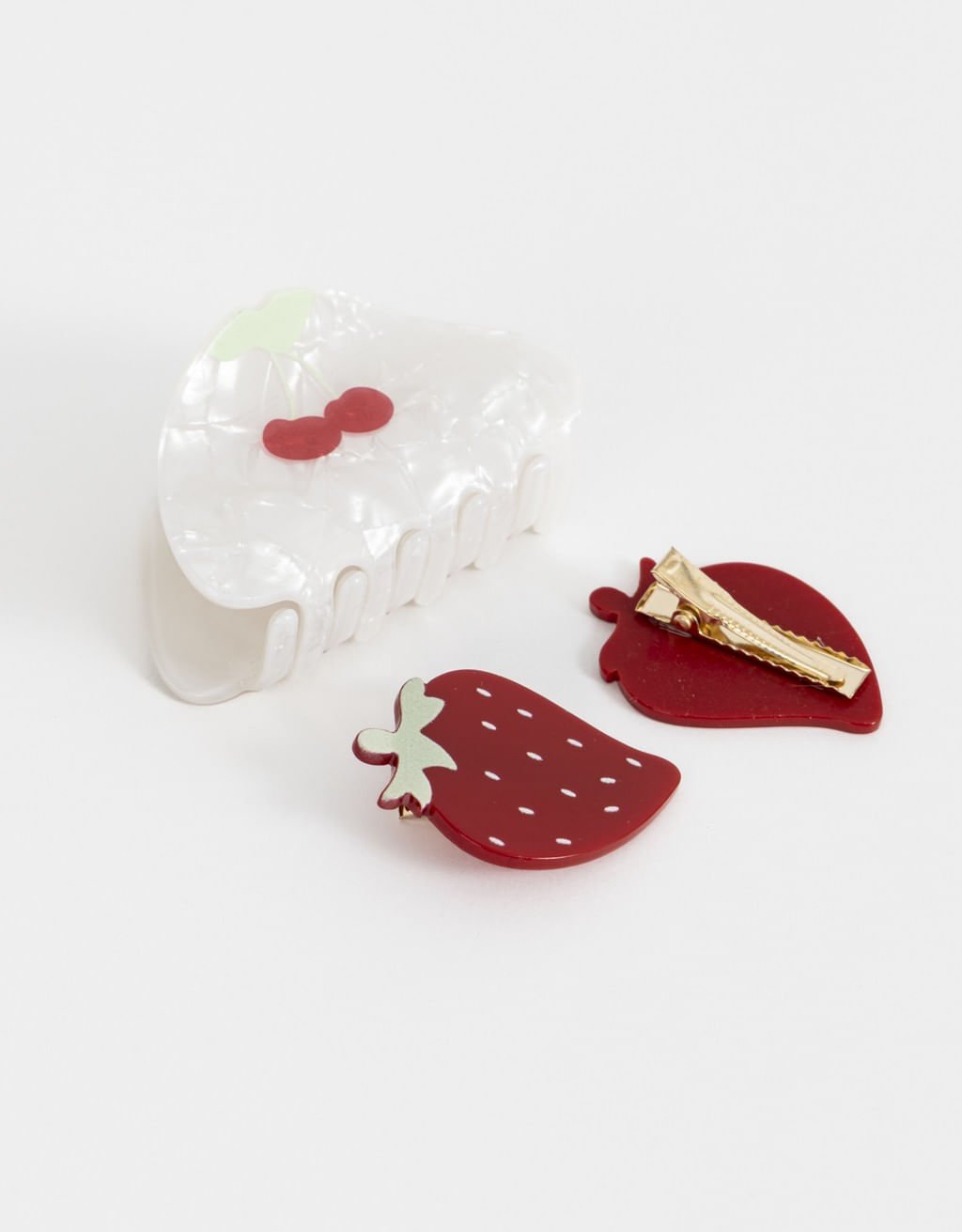 Kit 01 Piranha e 02 Presilhas Infantis Boho Branco/Vermelho 2