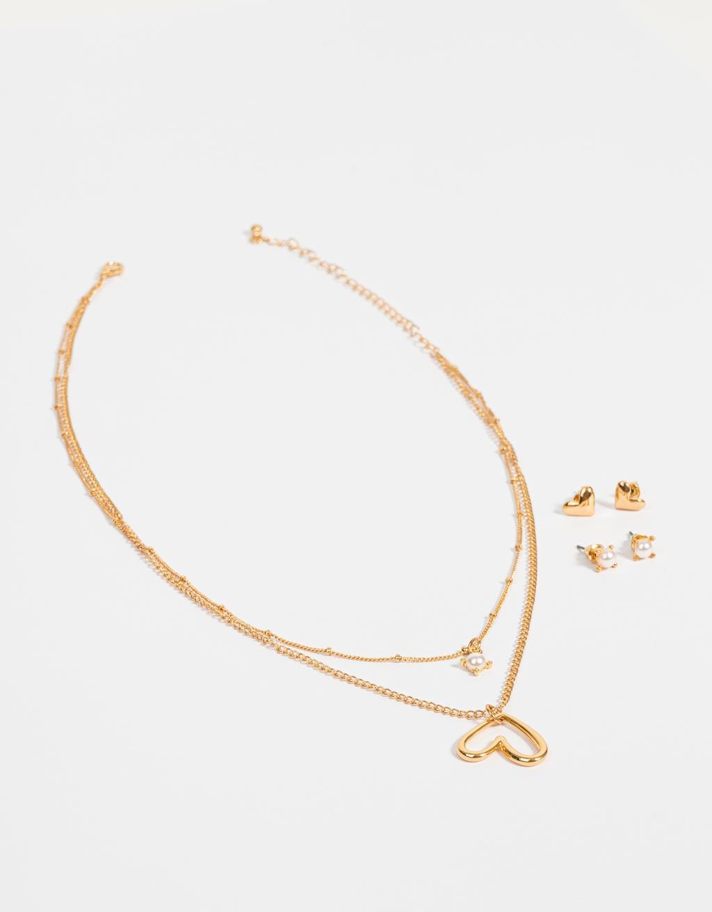 Kit Colar e Brincos de Coração Folheado a Ouro Dourado 2