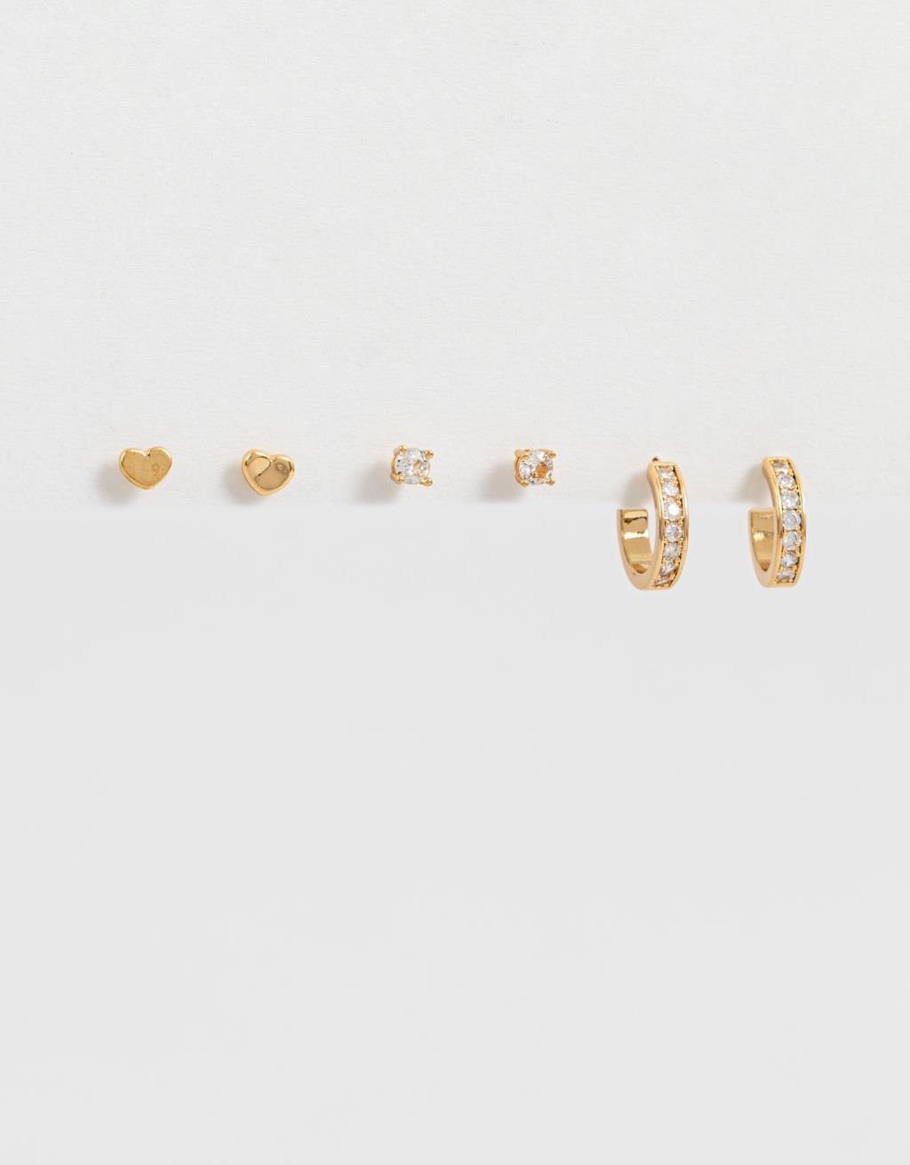 Kit de Brincos Folheados a Ouro com Zircônias Cúbicas