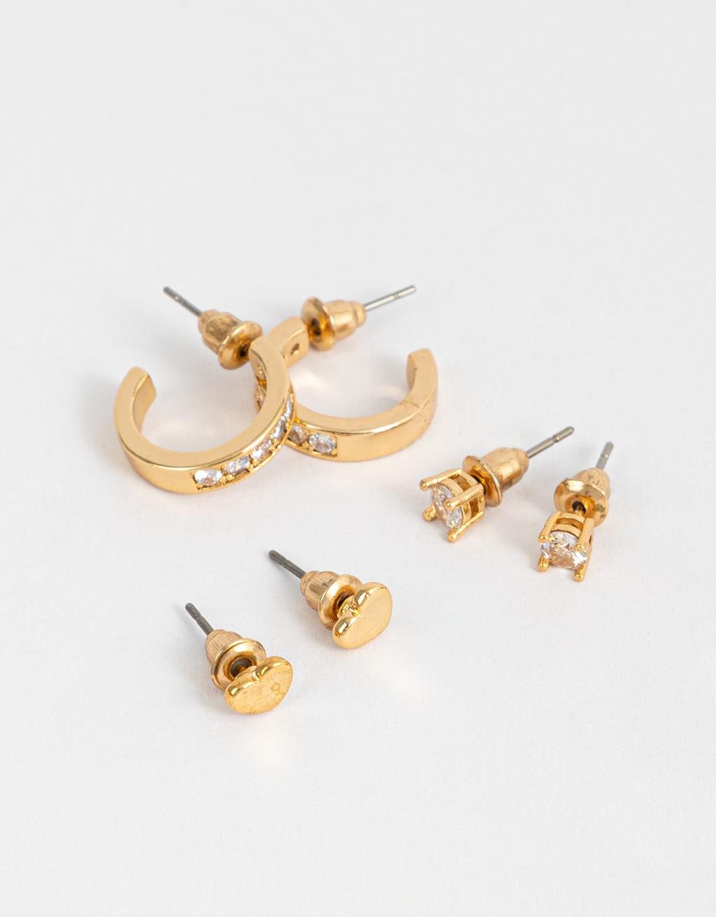 Kit de Brincos Folheados a Ouro com Zircônias Cúbicas Dourado 2