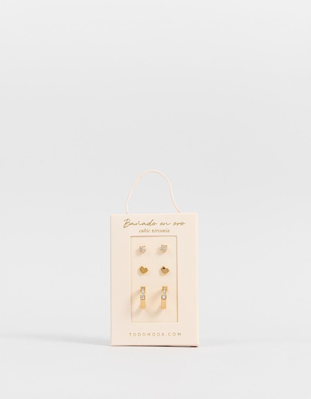 Kit de Brincos Folheados a Ouro com Zircônias Cúbicas Dourado 3