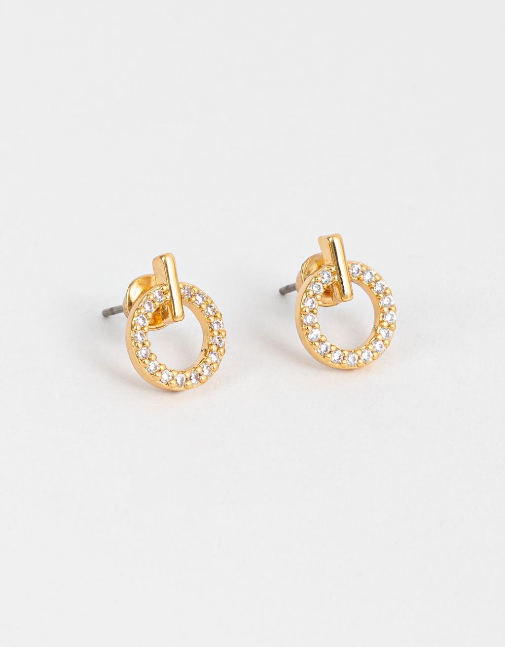 Brinco Curto Redondo Folheado a Ouro com Zircônia Cúbica Dourado 3