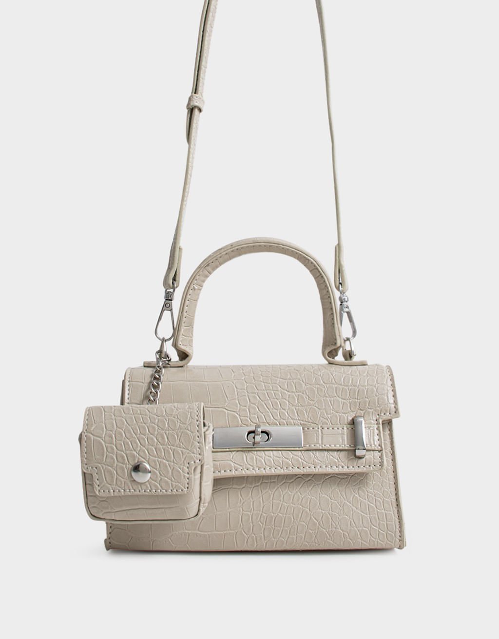 Bolsa City Corino Croco com Pouch Girl Boss Off White 3