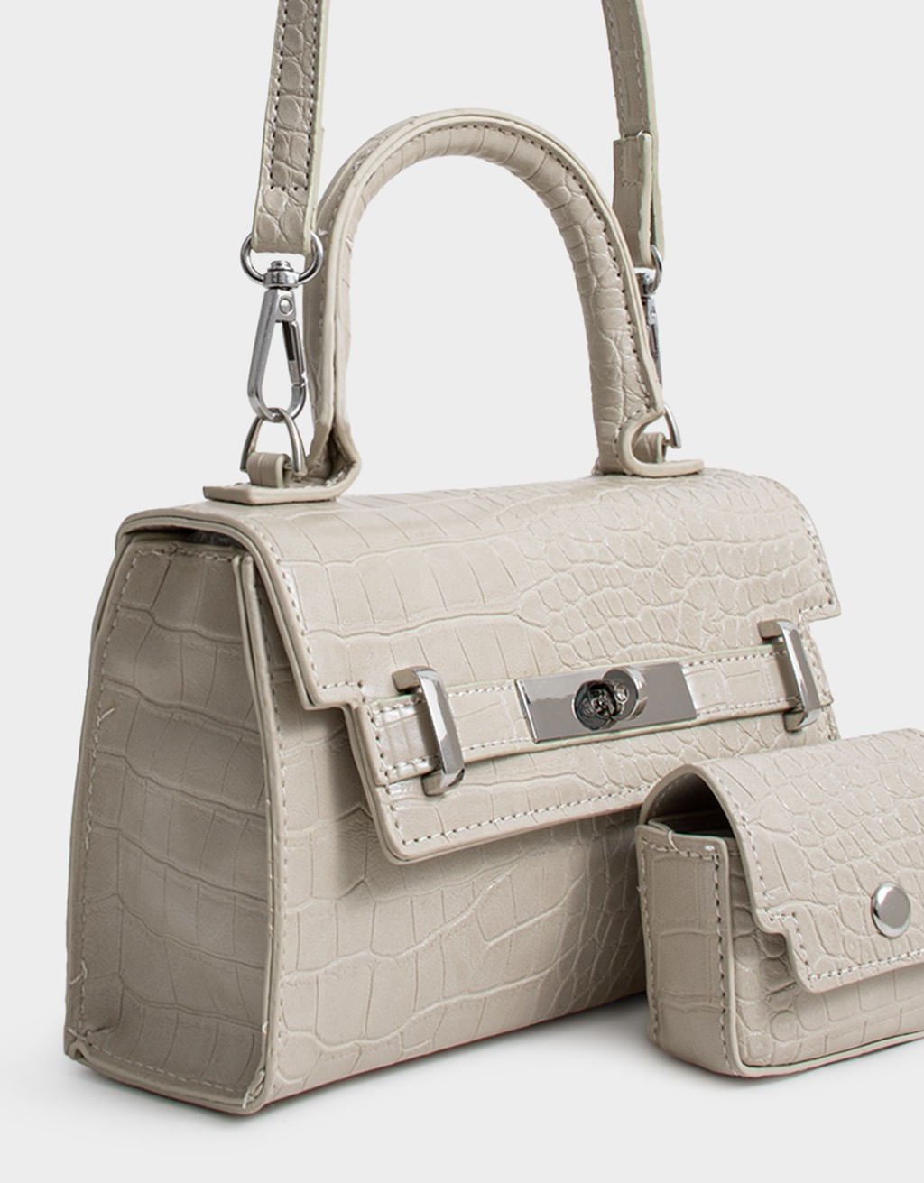 Bolsa City Corino Croco com Pouch Girl Boss Off White 4