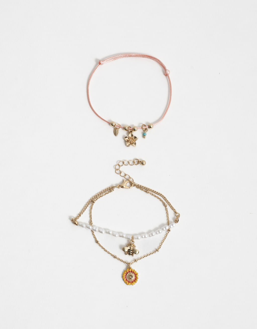 Kit 02 Pulseiras Flexíveis Douradas Charms Boho