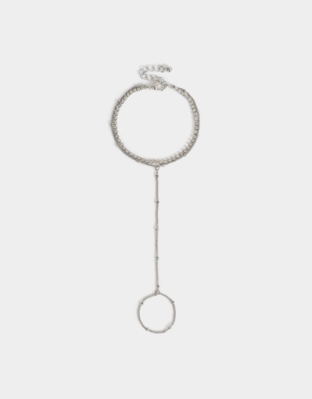 Pulseira Flexível com Anel Prateado Strass My Everyday Jewelry