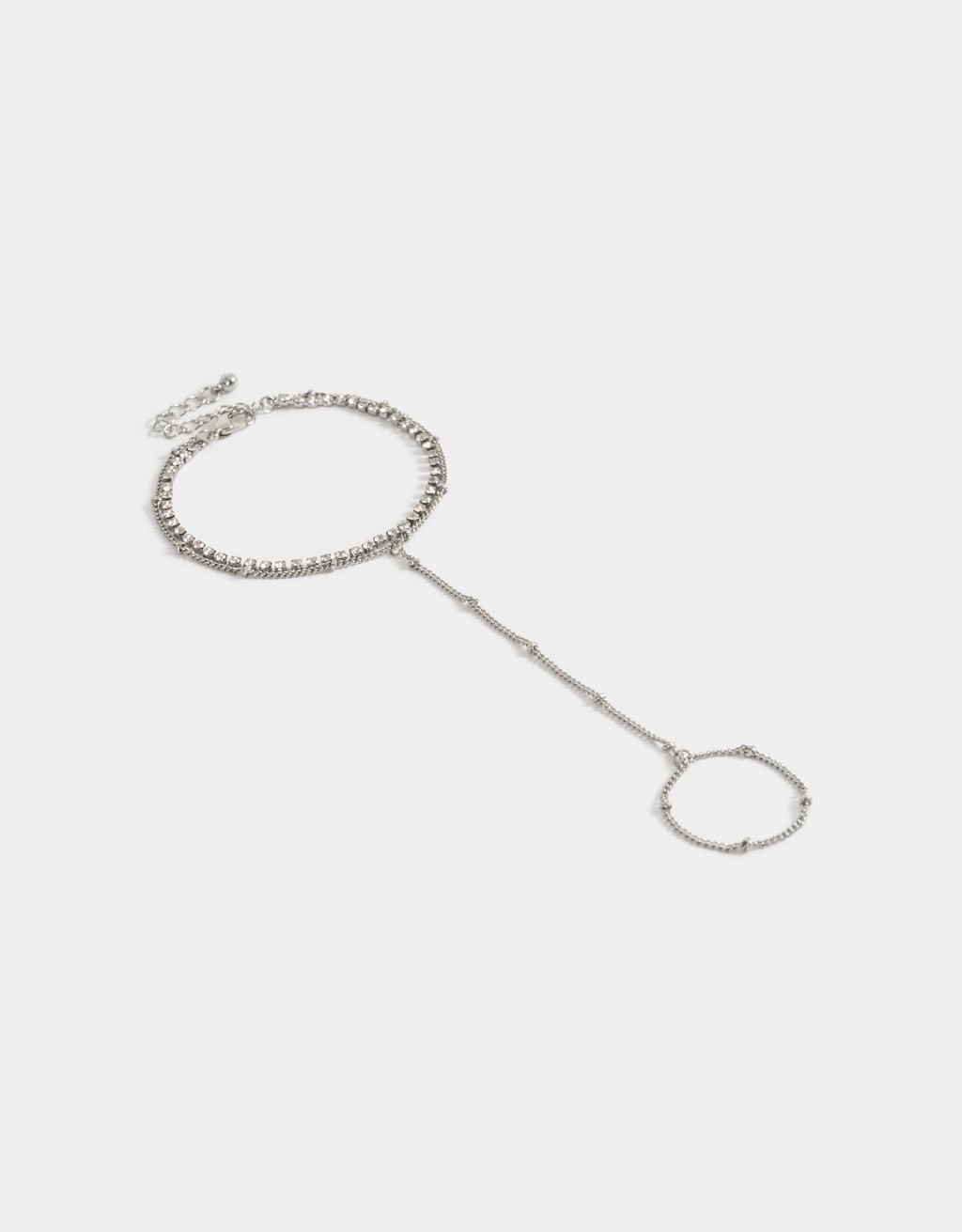 Pulseira Flexível com Anel Prateado Strass My Everyday Jewelry Prata 2