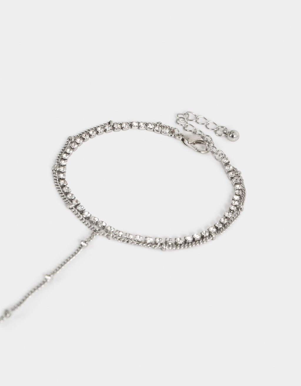 Pulseira Flexível com Anel Prateado Strass My Everyday Jewelry Prata 4