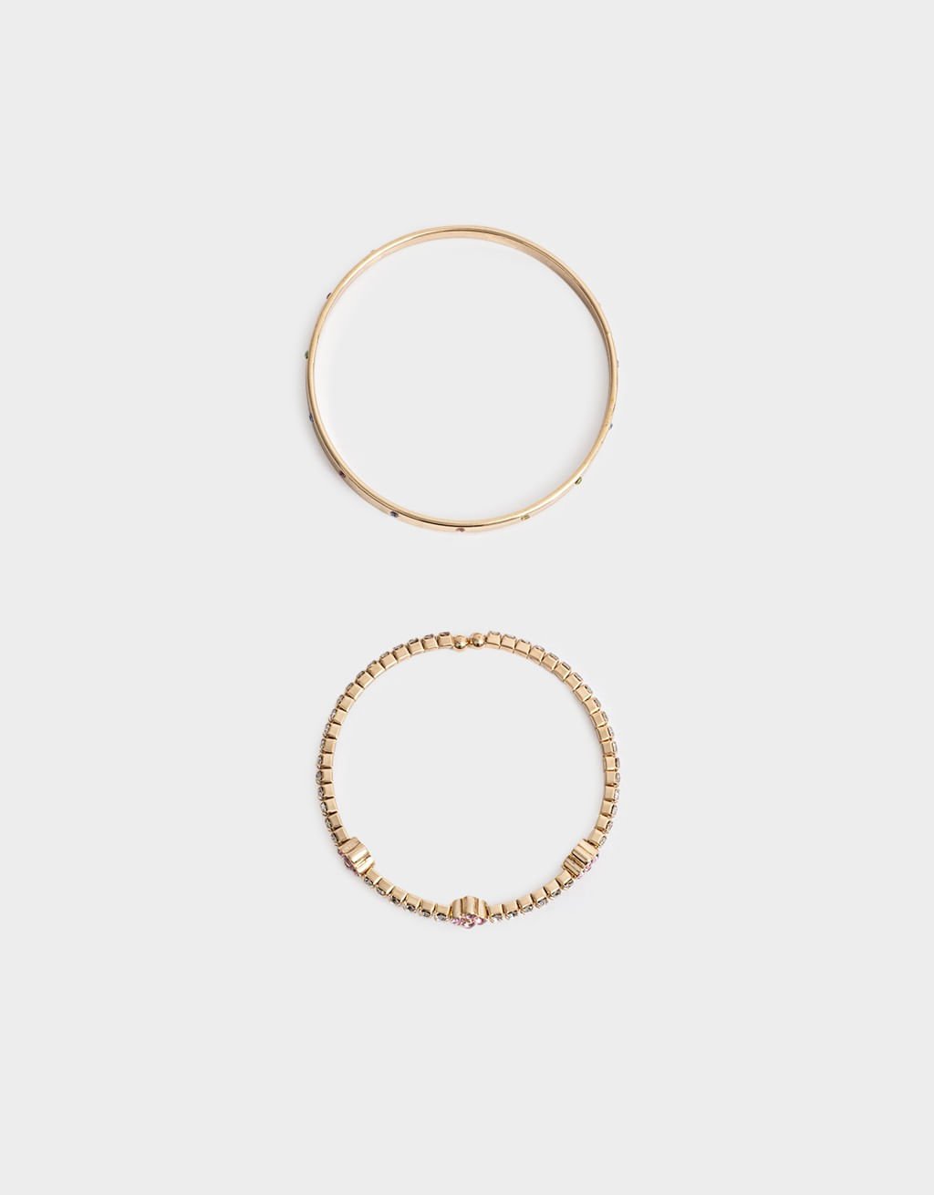 Kit 02 Pulseiras Rígidas Douradas Strass Boho