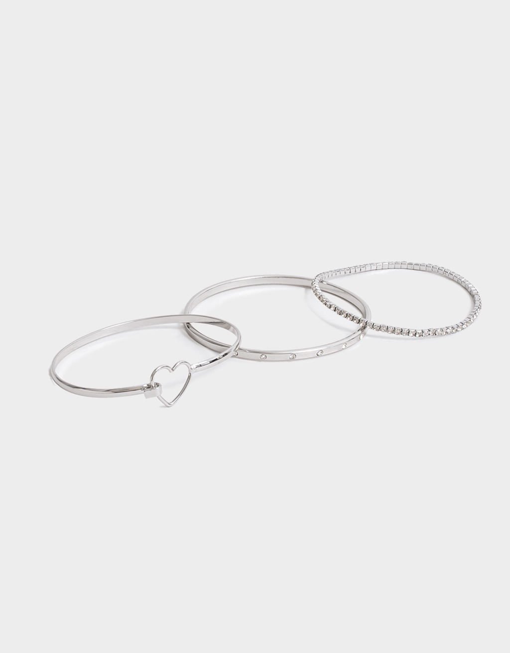 Kit 03 Pulseiras Rígidas Prateadas Strass Boho Prata 2