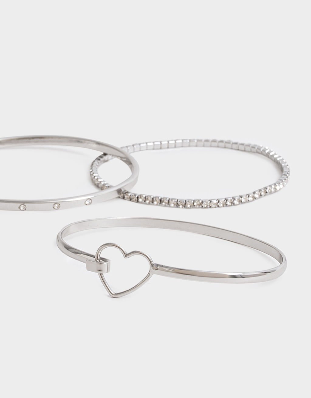 Kit 03 Pulseiras Rígidas Prateadas Strass Boho Prata 3