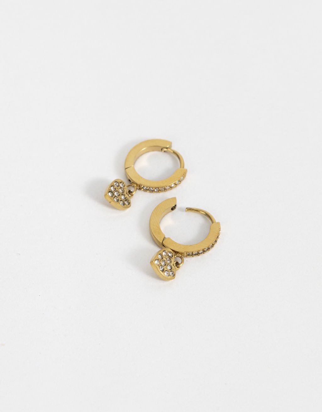 Argola Aço Inoxidável Charm Coração & Strass Premium Dourado 3